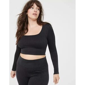 OFFLINE By Aerie Womens Seamless Cable Square Neck‎ T-Shirt Black Size XS